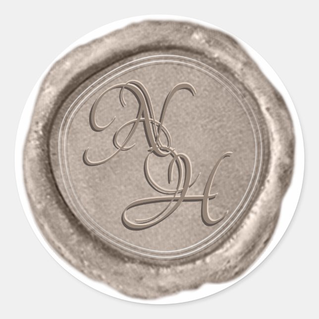 Elegant Champagne Gold Wax Seal Monogram Sticker (Front)