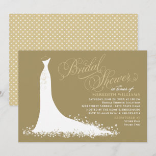Elegant Champagne Gold Wedding Gown Bridal Shower Invitation