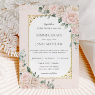 Elegant Champagne Ivory Blush Floral Wedding Invitation