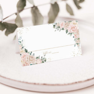 Elegant Champagne Ivory Blush Floral Wedding Place Card