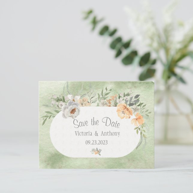 Elegant Champagne Ivory Floral Save the Date  Postcard (Standing Front)