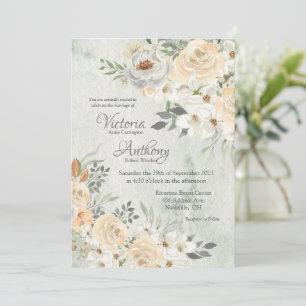 Elegant Champagne Ivory Floral Script Wedding Invitation