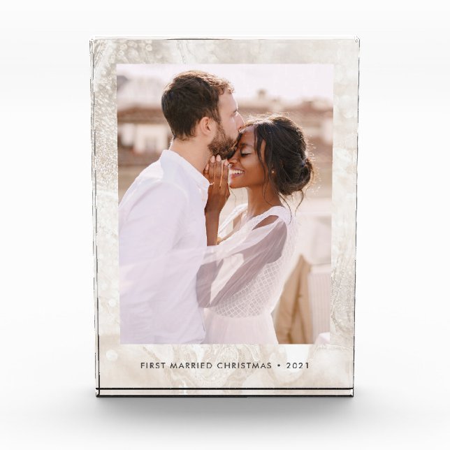 Elegant Champagne Marble Look Photo Block (Front)