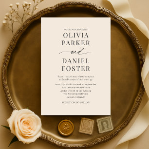 Elegant Champagne Modern Minimalist Wedding  Invitation