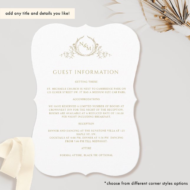 Elegant Champagne Monogram Guest Information Card (Creator Uploaded)