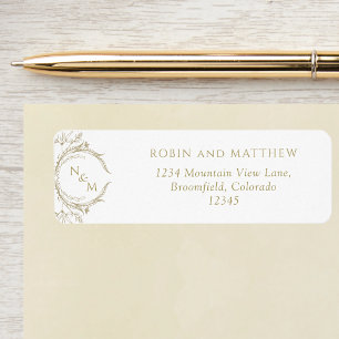 Elegant Champagne Monogram Wedding Return Address Label
