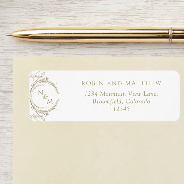 Elegant Champagne Monogram Wedding Return Address Label (Creator Uploaded)