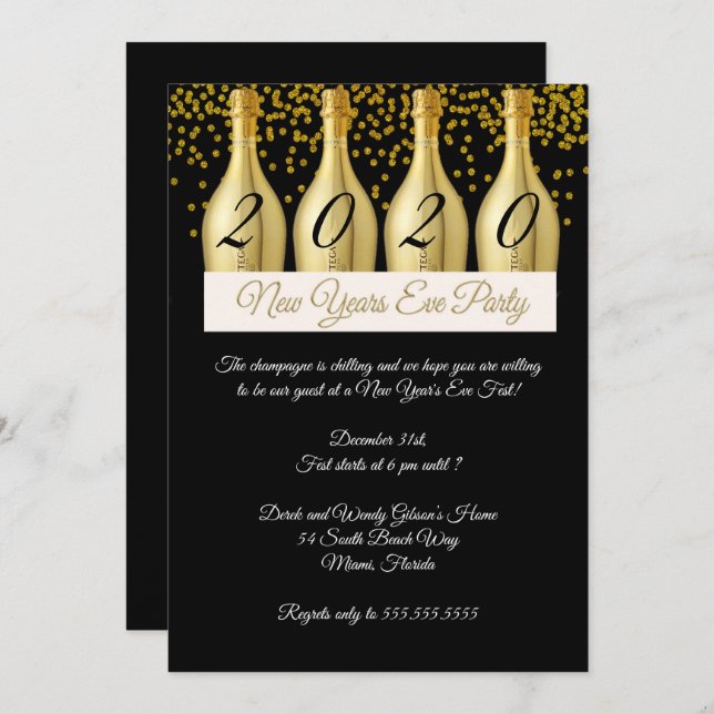 Elegant Champagne New Years Eve Party Invitation (Front/Back)
