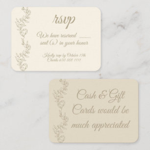 Elegant Champagne Number of Seats RSVP Cash Gifts Enclosure Card