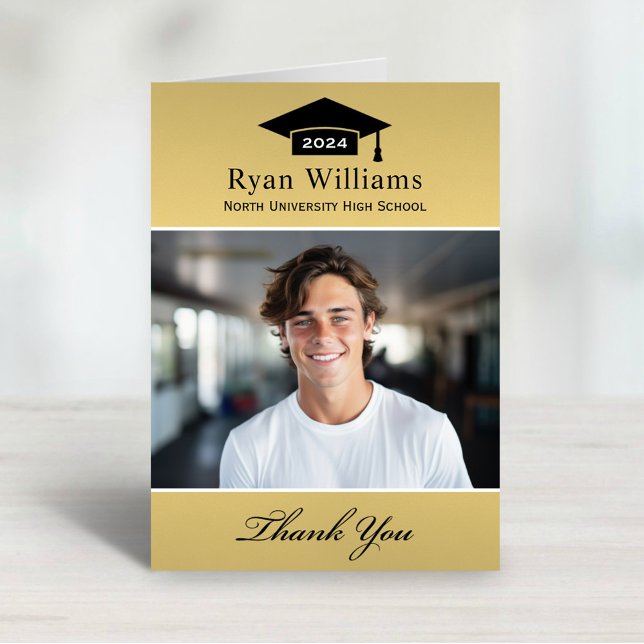Elegant Champagne Personalised Graduation Photo Thank You Card (Creator Uploaded)