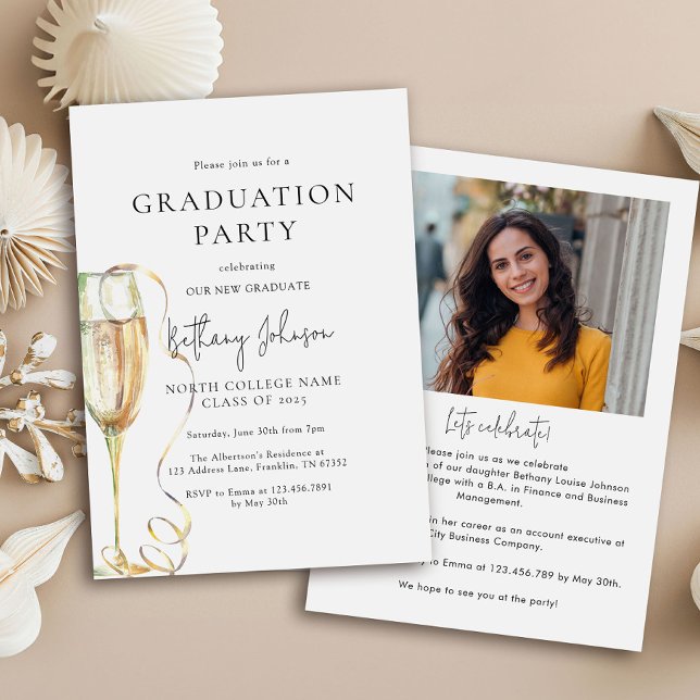 Elegant Champagne Photo Graduation Party Invitation (Creator Uploaded)