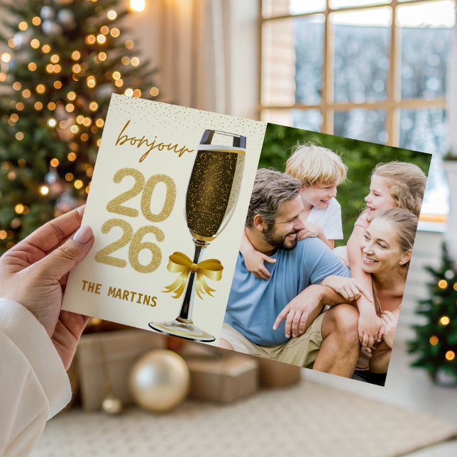 Elegant Champagne Photo New Year's Eve Holiday Card (Creator Uploaded)