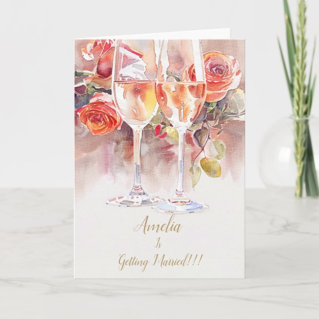 Elegant Champagne & Rose Engagement Announcement (Front)