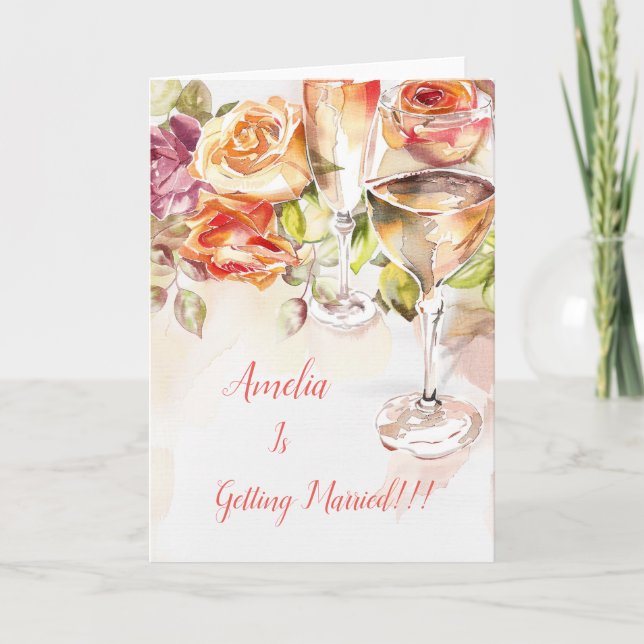 Elegant Champagne & Rose Engagement Announcement (Front)