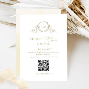 Elegant Champagne RSVP Online QR Code Monogram Enclosure Card