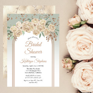 Elegant Champagne   Sage Floral Bridal Shower Invitation