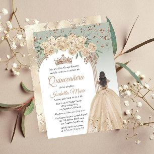 Elegant Champagne Sage Floral Quinceañera Party Invitation