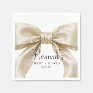 Elegant Champagne Satin Bow Baby Girl Shower Napkin