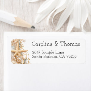 Elegant Champagne Seashell Coastal Wedding Return Address Label