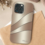 Elegant Champagne Shimmer Waves Pattern with Name iPhone 11 Case<br><div class="desc">A beautifully sleek and classy phone case design for protecting your phone in style. It features a pattern of wavy curves in shimmering champagne neutral colours with shadows and highlights. A text template is included to personalise with your name, monogram or other desired text. You can also get this case...</div>