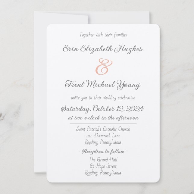 Elegant Champagne Shimmer with Salmon Ampersand Invitation (Front)