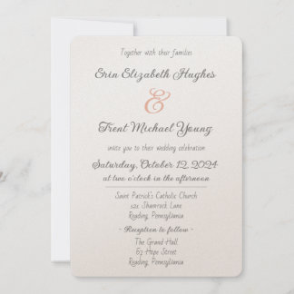 Elegant Champagne Shimmer with Salmon Ampersand Invitation