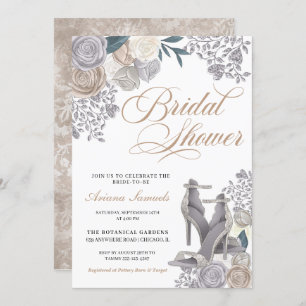 Elegant Champagne Silver Bridal Shower Shoes Invitation