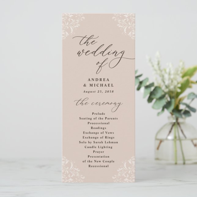 Elegant Champagne Tan Vintage Wedding Programs (Standing Front)