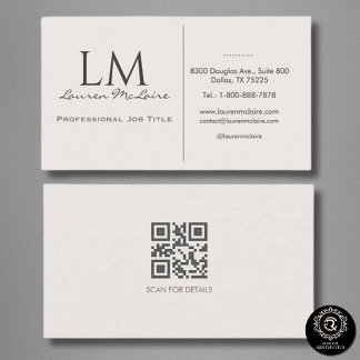 Elegant Champagne Taupe Monogram Signature Business Card