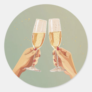 Elegant Champagne Toast Celebration Classic Round Sticker
