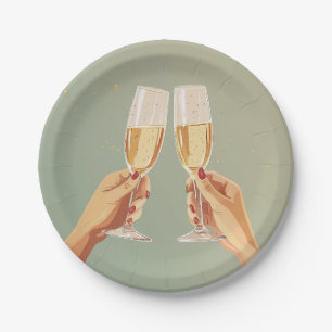 Elegant Champagne Toast Celebration Paper Plate