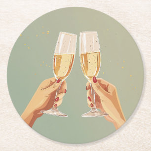 Elegant Champagne Toast Celebration Round Paper Coaster