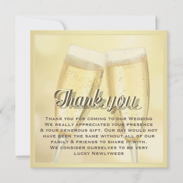 Elegant Champagne Toast Photo Wedding Thank You Card (Front)
