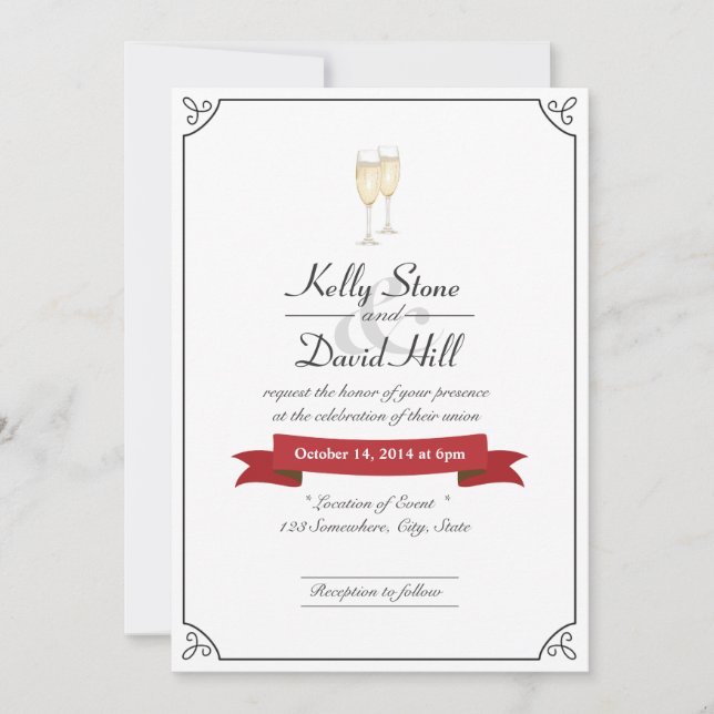 Elegant Champagne Toast Wedding Invitations (Front)
