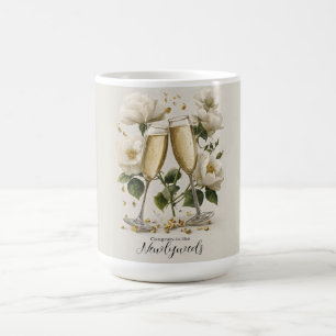 Elegant Champagne Toast with White Roses Coffee Mug