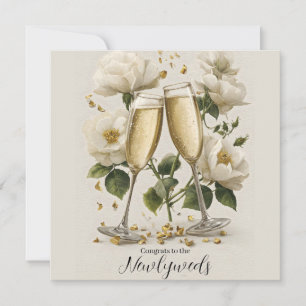 Elegant Champagne Toast with White Roses Holiday Card