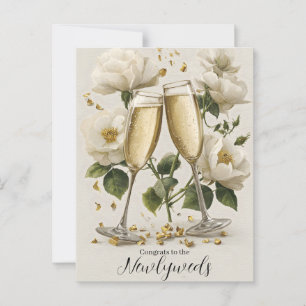 Elegant Champagne Toast with White Roses Postcard