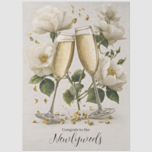 Elegant Champagne Toast with White Roses Tissue Paper
