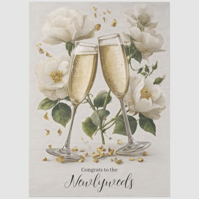 Elegant Champagne Toast with White Roses Tissue Paper (Front)