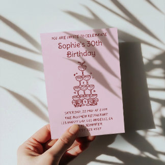 Elegant Champagne Tower 30th Birthday Party        Invitation