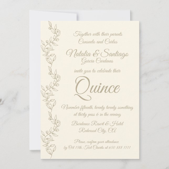 Elegant Champagne Twin Boy Girl Fiesta de Quince Invitation (Front)