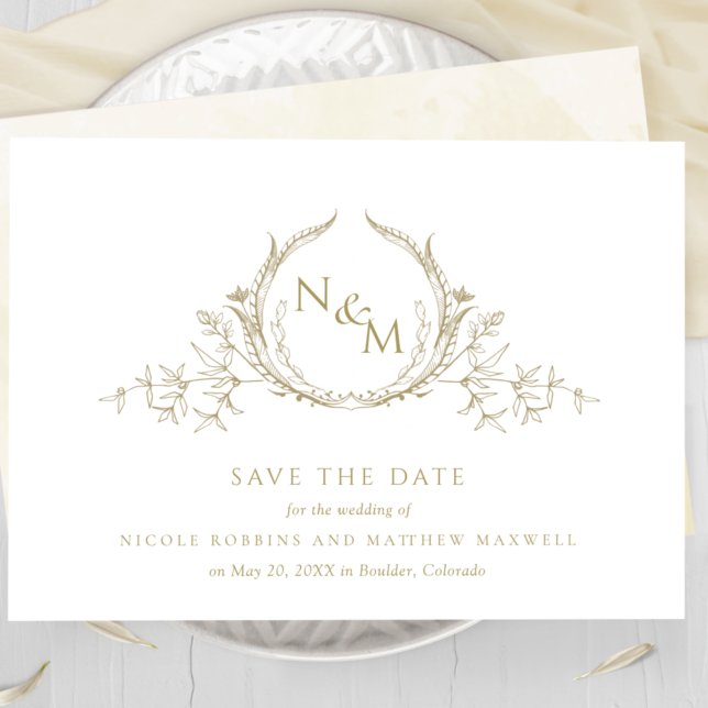 Elegant Champagne Watercolor Monogram Save The Date (Creator Uploaded)