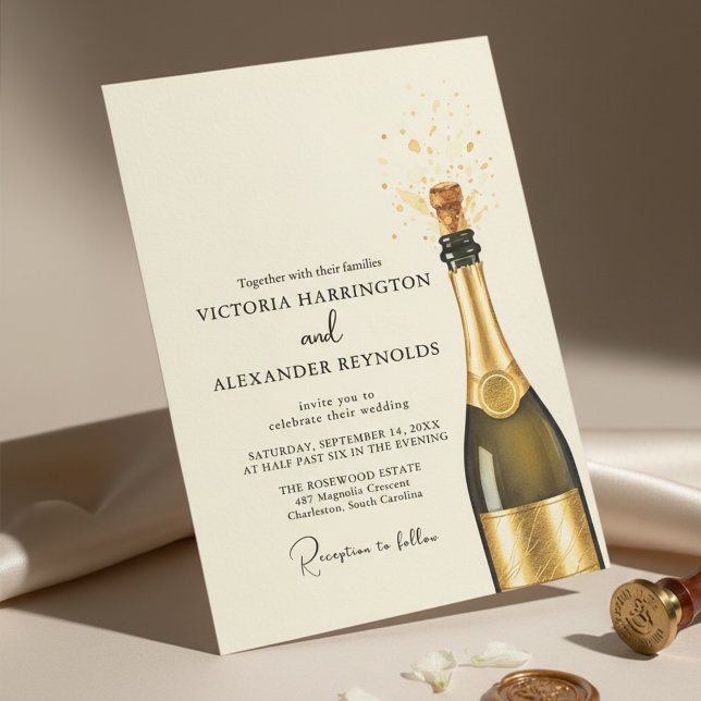 Elegant Champagne Wedding Invitation (An elegant wedding invite design featuring a soft cream background with champagne gold)