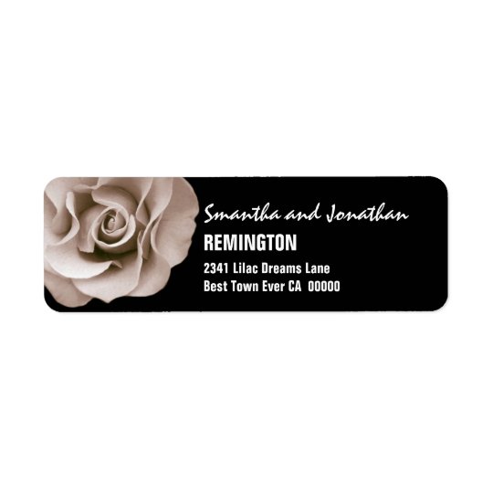 Elegant Champagne Wedding Rose Modern Typeface V07 Return Address Label