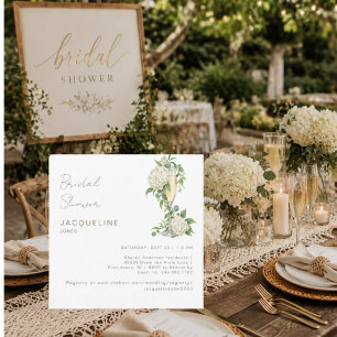 Elegant Champagne White Hydrangea Bridal Shower Invitation