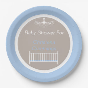 Elegant Chandelier Baby Shower Blue Paper Plate