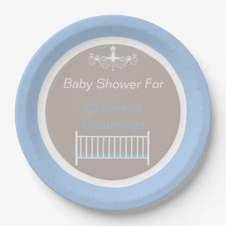 Elegant Chandelier Baby Shower Blue Paper Plate
