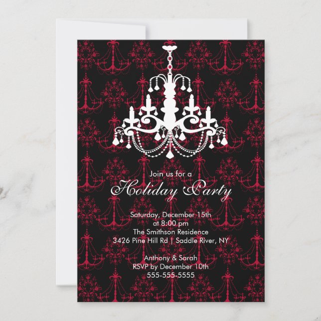 Elegant Chandelier Black Holiday Party Invitation (Front)