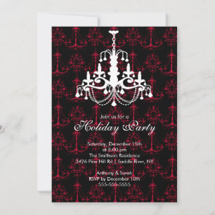 Elegant Chandelier Black Holiday Party Invitation