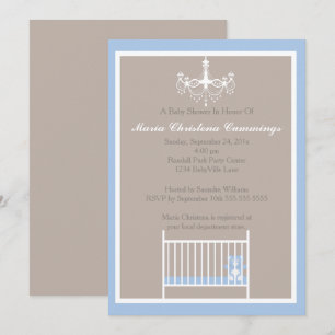 Elegant Chandelier Blue Teddy Bear Baby Shower Invitation